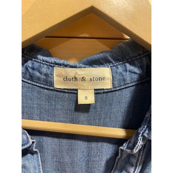 Cloth & Stone Anthropologie Chambray V Neck Shirt Dress S - Picture 2 of 8